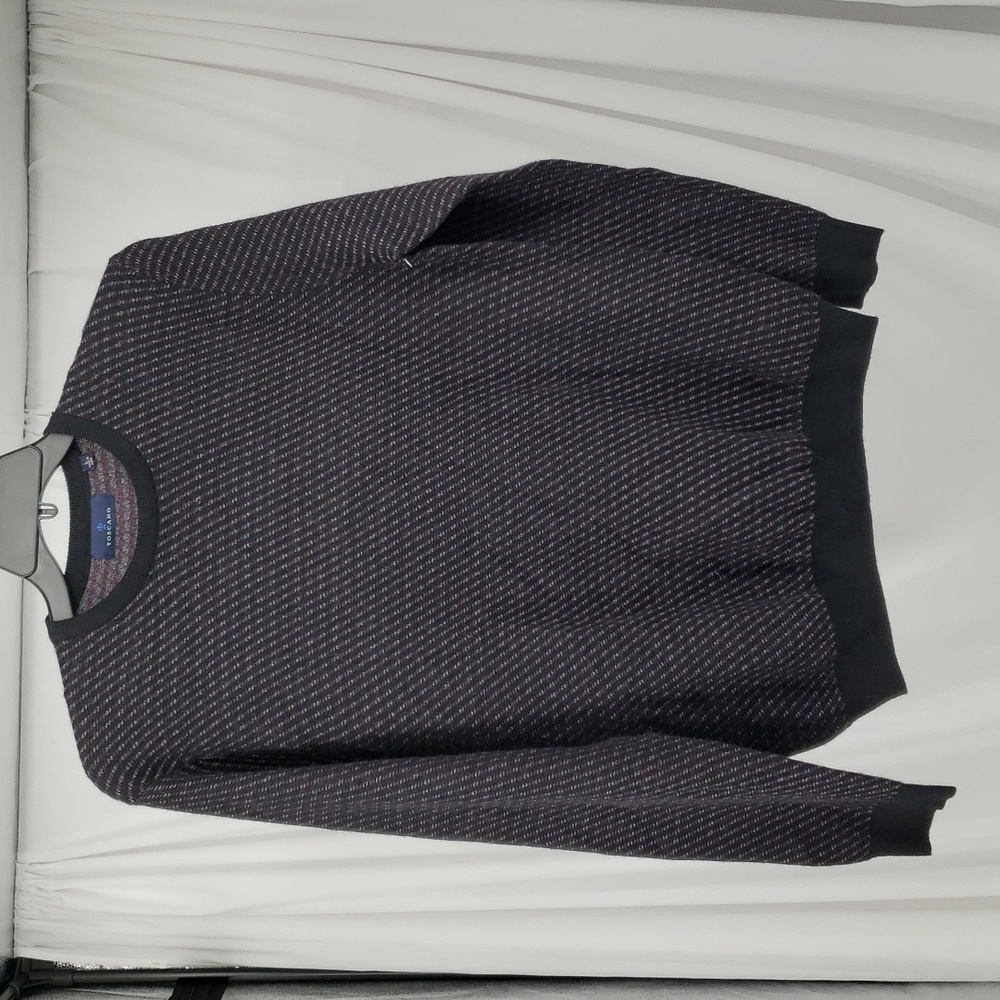 Toscano Men's Merino Wool Blend Crew Neck Printed Navy Blue Burgundy Size Large